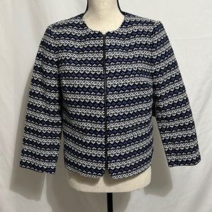 NWT The Limited Jacket Size Medium M Blue White Zip Up 3/4 Sleeves Embroidered
